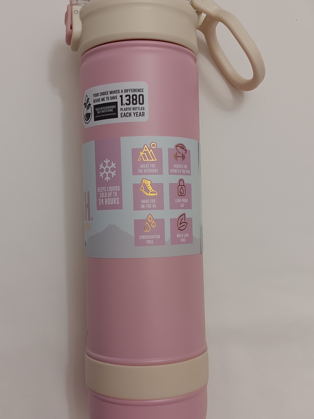 New Manna Stainless Steel Pink & Cream Insulated Water Bottle 26 oz